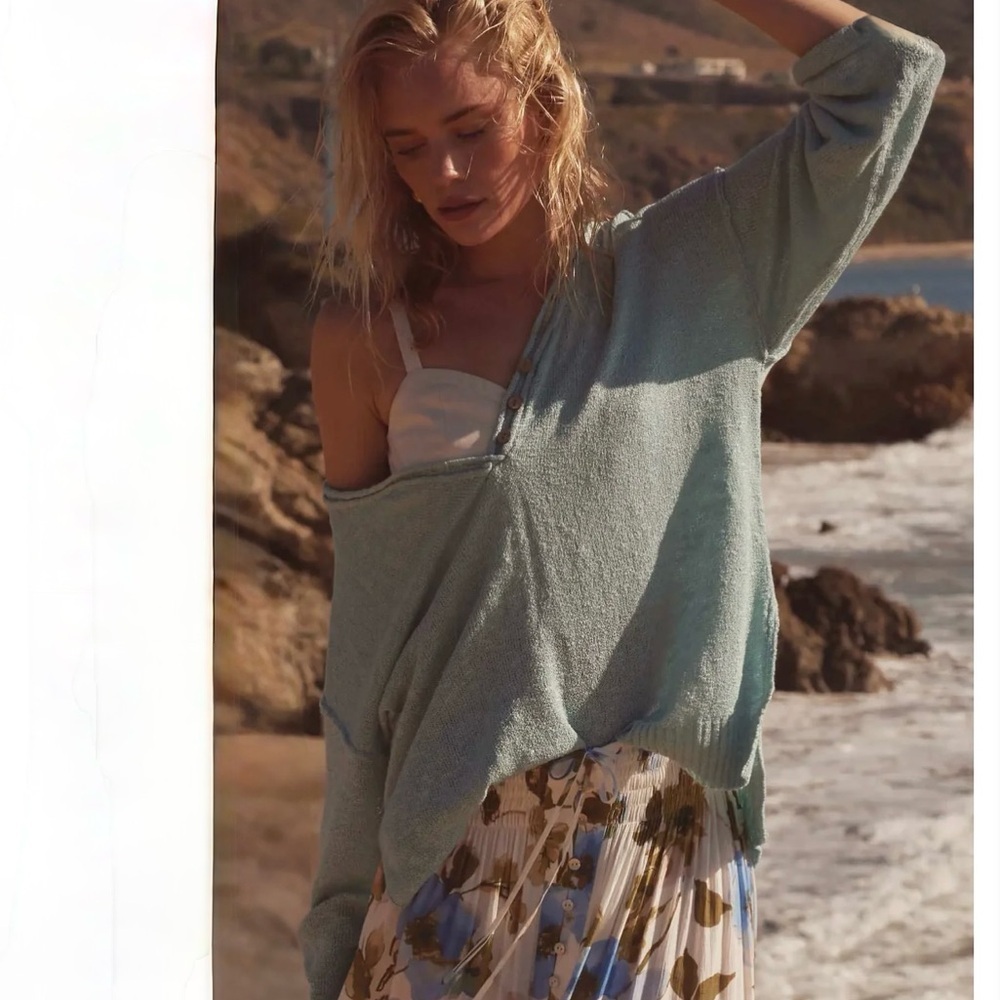 Oversized Mint Green Wool Blend Sweater | Free People Aesthetic | Size M